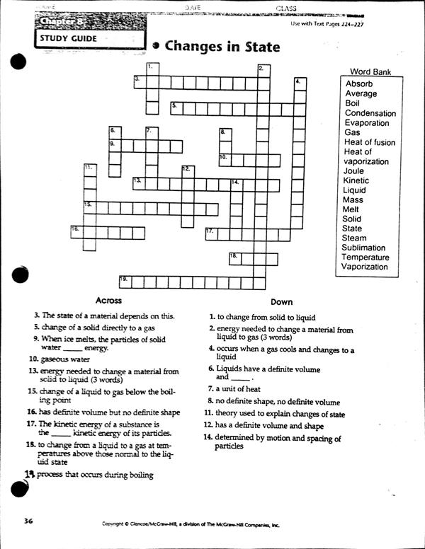Chapter 8 Study Guide Changes In State Crossword Answers Study Poster